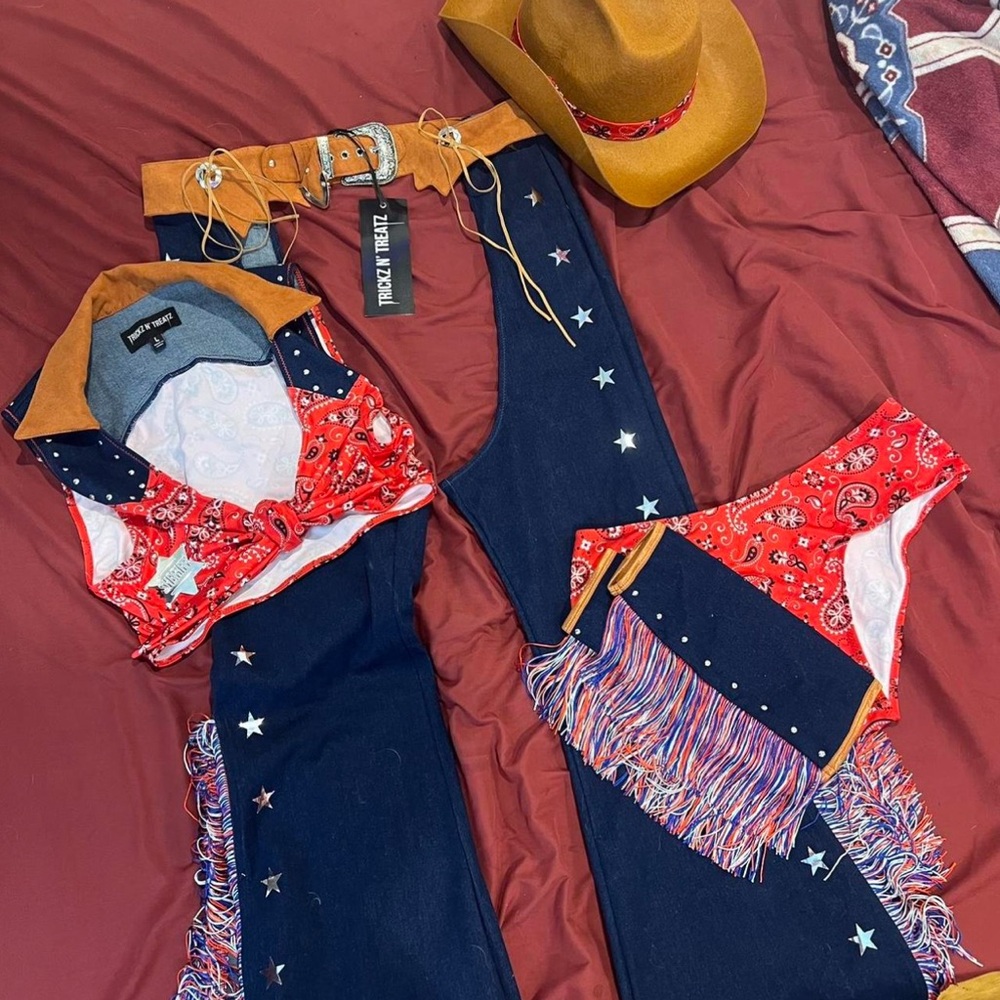 Dolls Kill Red Bandana & Navy Star Fringe Cowgirl Set - Picture 7 of 7